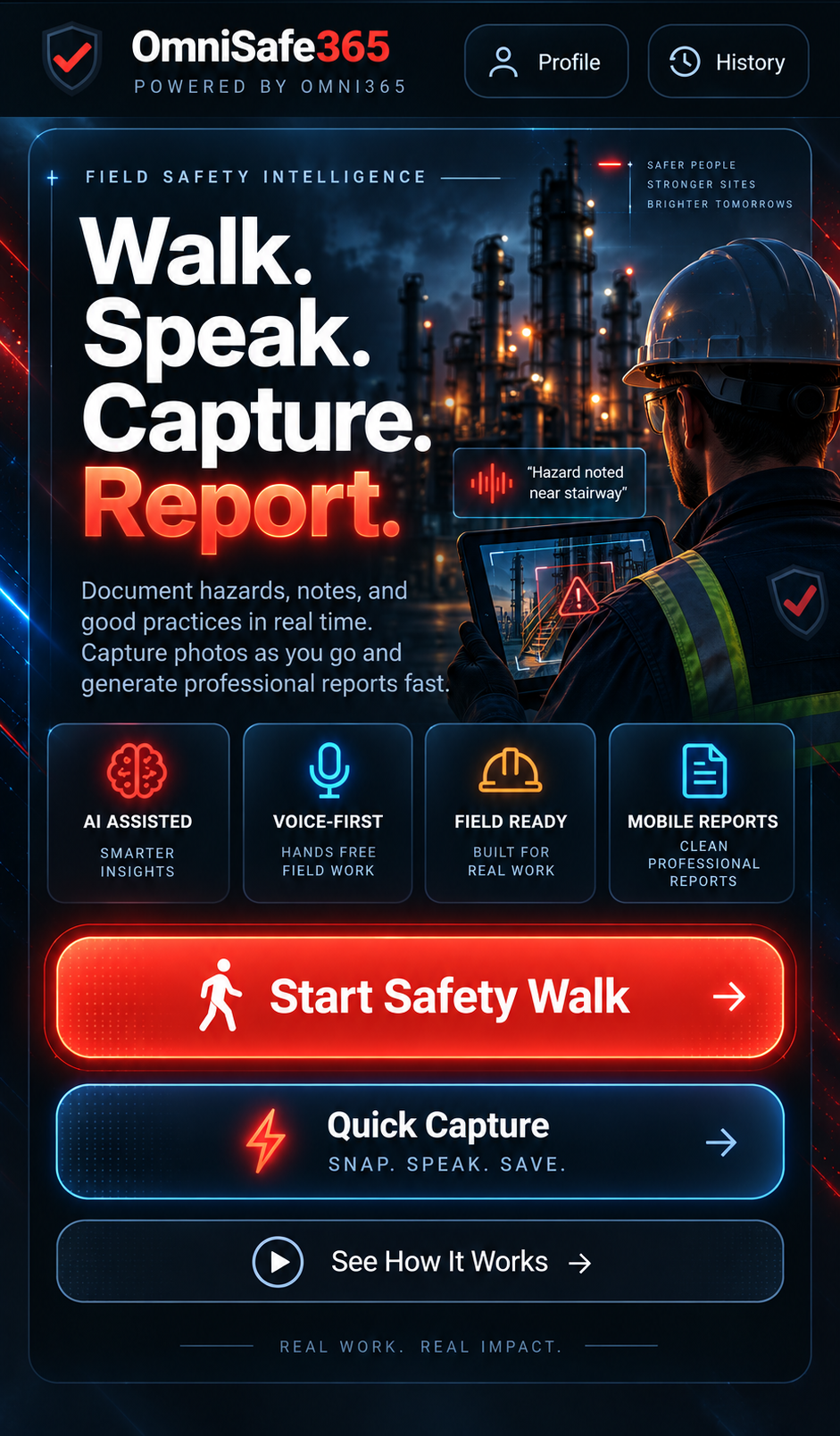 OmniSafe365 Field Safety Intelligence — Walk, Speak, Capture, Report